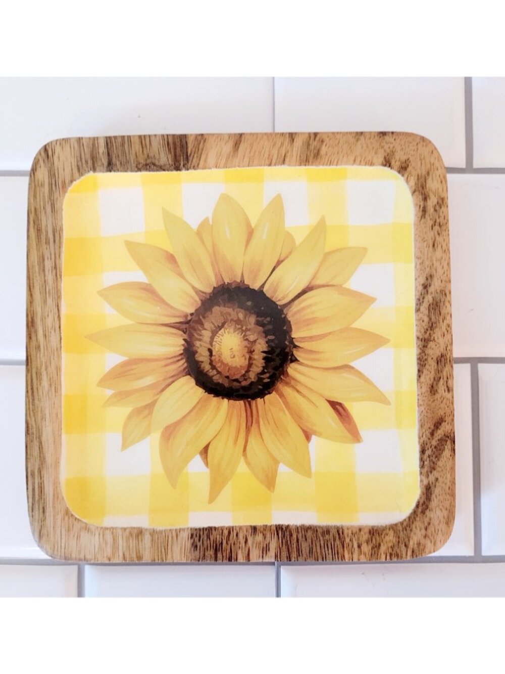 Sunflower Spoon Dish Plate - 6" inches Square Mango Wood